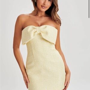 Meshki Strapless Cream Mini Dress with Bow